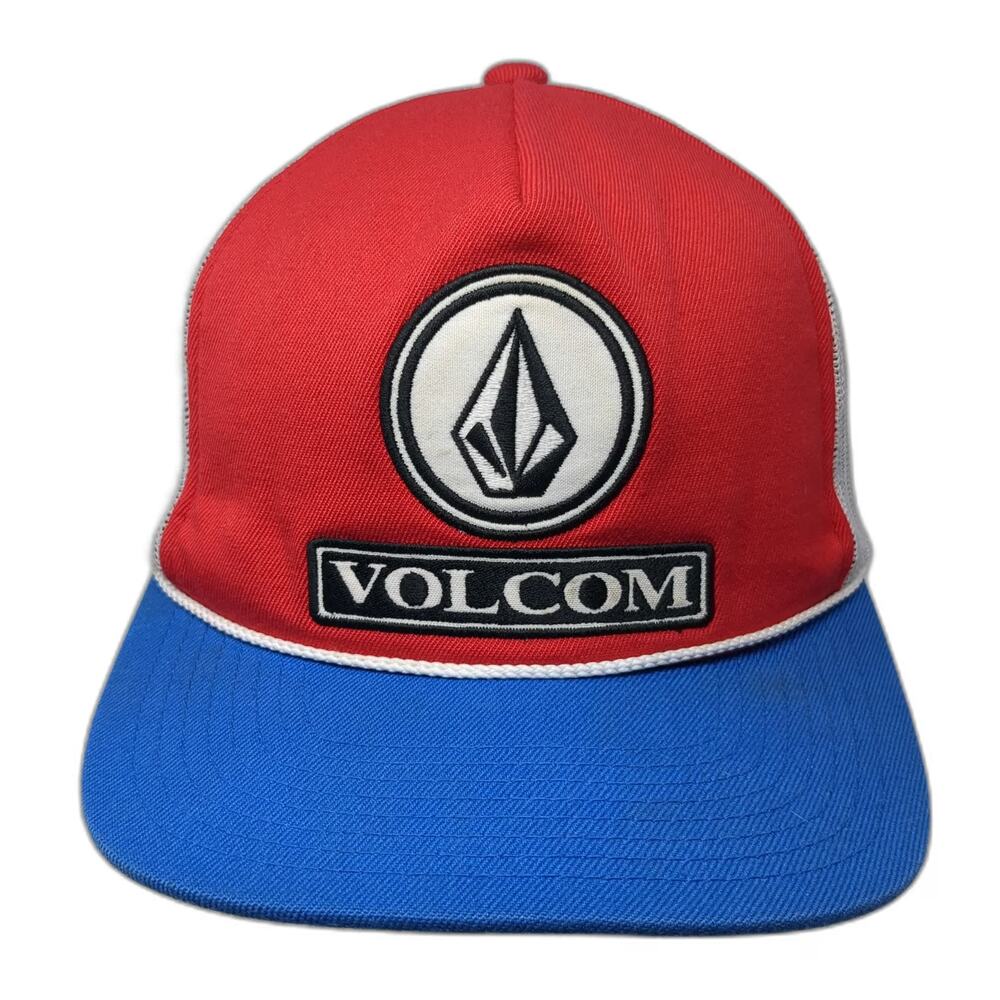 Volcom Trucker Hat Red White Blue One Size Mesh Snapback Logo Patch Skate Surf